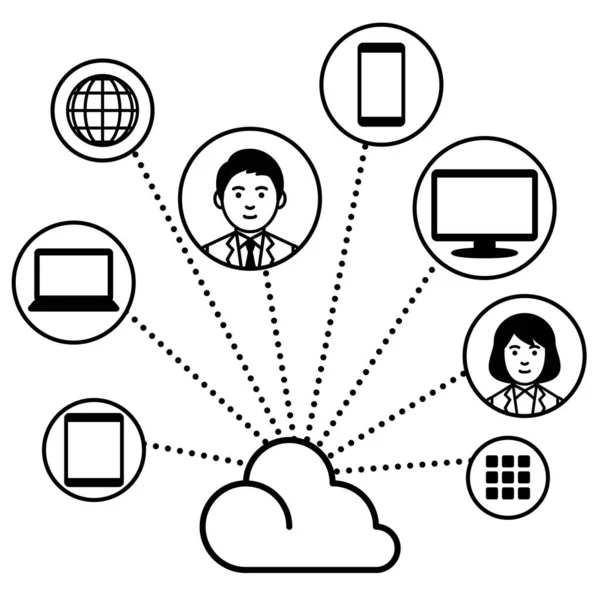 Koncepcja Sieci Informatycznej Chmurą Ilustracja Wektora — Wektor stockowy