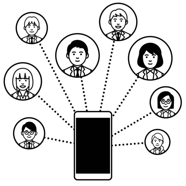 Akıllı telefonlu bilgi teknolojisi ağı kavramı. Vektör illüstrasyonu.