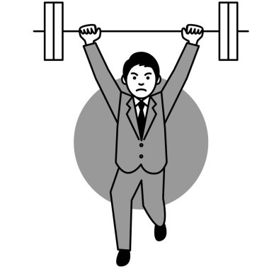 Beyaz arka planda ağırlık kaldıran bir iş adamı. Vektör illüstrasyonu.