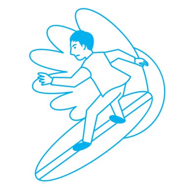 Beyaz arka planda sörf yapan bir iş adamı. Vektör illüstrasyonu.