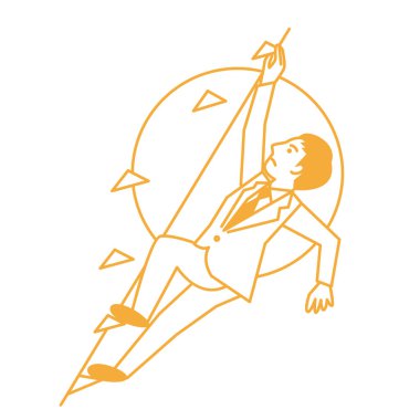 Beyaz arka planda spor tırmanışı yapan bir iş adamı. Vektör illüstrasyonu.