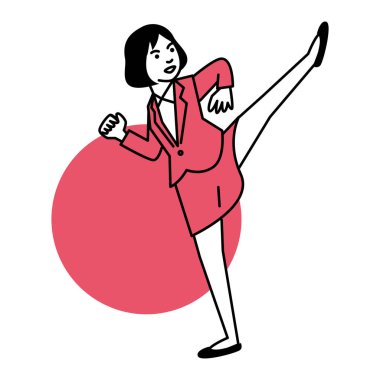 Beyaz arka planda karate yapan bir iş kadını. Vektör illüstrasyonu.