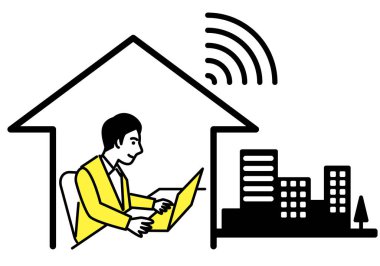 Uzaktan kumanda evden çalışıyor. Vektör illüstrasyonu.