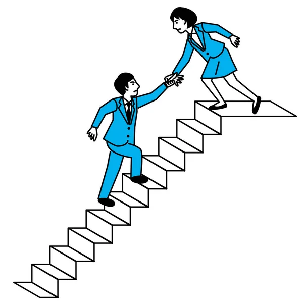 Mujer Ayudando Hombre Subir Escaleras Ilustración Vectorial — Archivo Imágenes Vectoriales