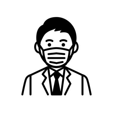 Tıbbi maske takan adam. Vektör illüstrasyonu.