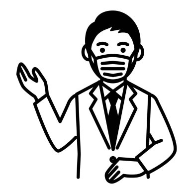 Tıbbi maske takan adam. Vektör illüstrasyonu.