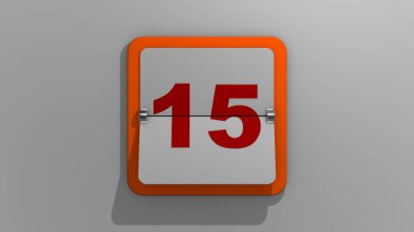 15. günü gösteren bir takvimin 3D tasviri. Haftanın 15. gününün 3D çizimi ya da bayram ve etkinlikler. On beş numaralı slayt.