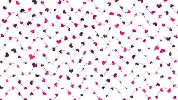 Різнокольорові Блимаючі Серця Різного Розміру Рухаються Хвилястими Рядами Білому Тлі — стокове відео