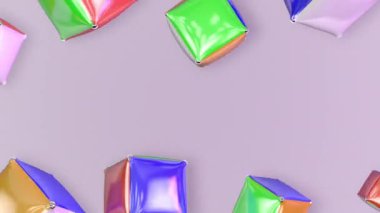 Beautiful colored square cushions are jumping cheerfully moving horizontally in two directions. 3D illustration, 3D rendering.