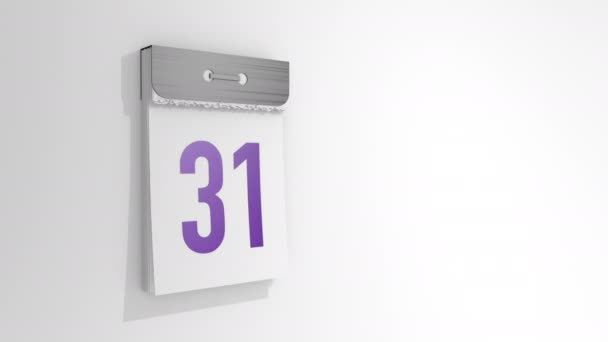 Animation Élégant Calendrier Détachable Date Page Avec Numéro Trente Sort — Video