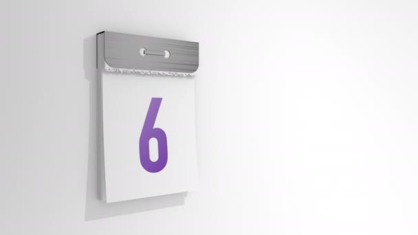 Animation Stylish Tear Calendar Date Page Number Six Comes Falls — Vídeo de Stock