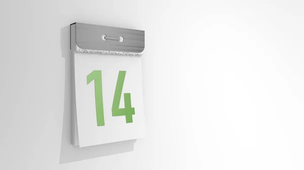 Tear Calendar Numbered Stylish Rendering Fourteenth Date Illustration White Background — Stock Photo, Image