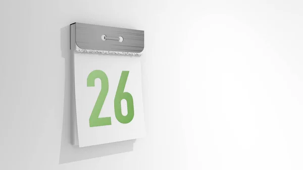 Tear Calendar Number Stylish Rendering Twenty Sixth Date Illustration White — Stock Photo, Image