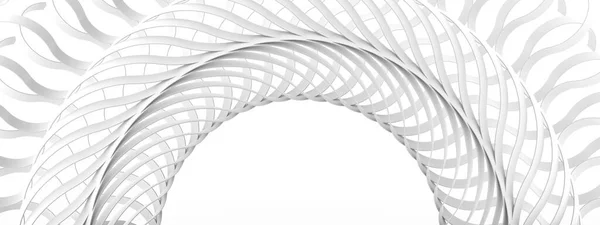 単色白 抽象的なスタイリッシュなリボンパターンの背景に建築ウィッカーアーチ 3Dレンダリング 3Dイラスト — ストック写真