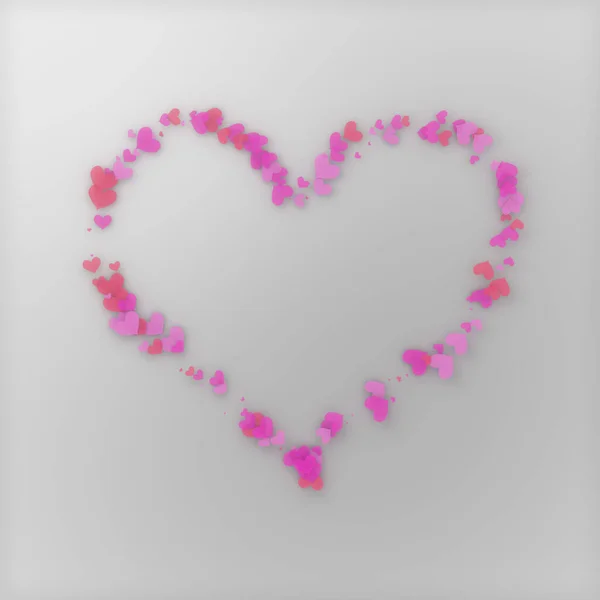 A pink heart made of small hearts along the contour of a large one on a light background. Illustration