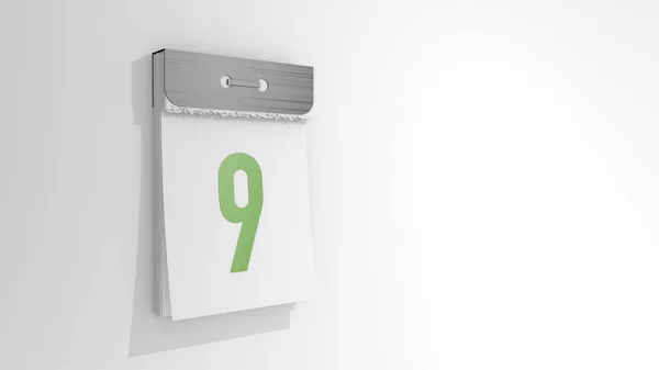 Tear Calendar Number Stylish Rendering Ninth Date Illustration White Background — Stock Photo, Image