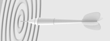 Dart tam hedefe isabet etti. Basit 3B resimleme, 3B görüntüleme.