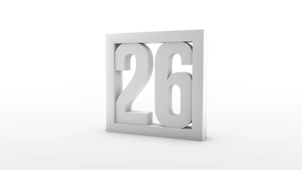 シンプルなミニマリズムカレンダー ２６日目 フレーム内の26番 3Dレンダリング 3Dイラスト — ストック写真