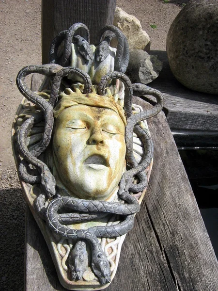 男性の頭や脳をかむ蛇の彫刻。拷問。痛み。ハロウィーンの decorattion — ストック写真