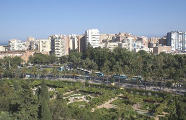 Bir park, Malaga, Endülüs, İspanya'nın havadan görünümü