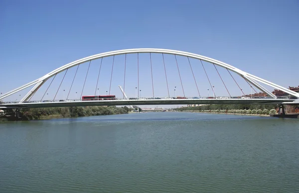 Puente del Alamillo. Az Alamillo-híd, a Guadalquivir-folyó, Sevilla, Andalúzia, Spanyolország — Stock Fotó