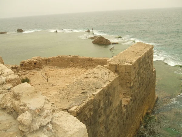 Ruínas de praia de uma fortaleza, Acre Velho ou cidade de Akko, Israel, Oriente Médio — Fotografia de Stock