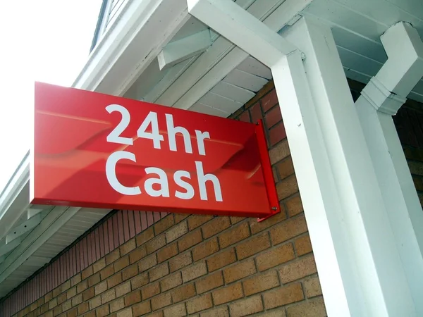 Twenty four hr cash. twenty four hour cash. cash machine sign. ATM sign. sign — Stock Photo, Image