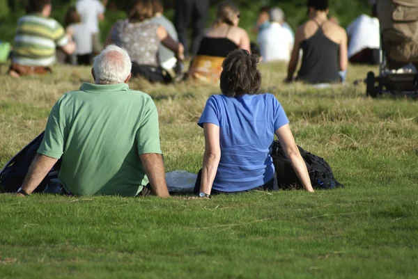 People relaxing in a field