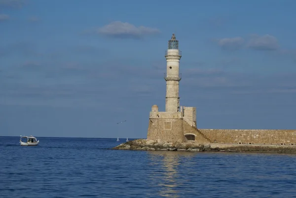 Leuchtturm, venezianischer Hafen, alter Hafen, alter Hafen, Chania, Beton, Griechenland — Stockfoto