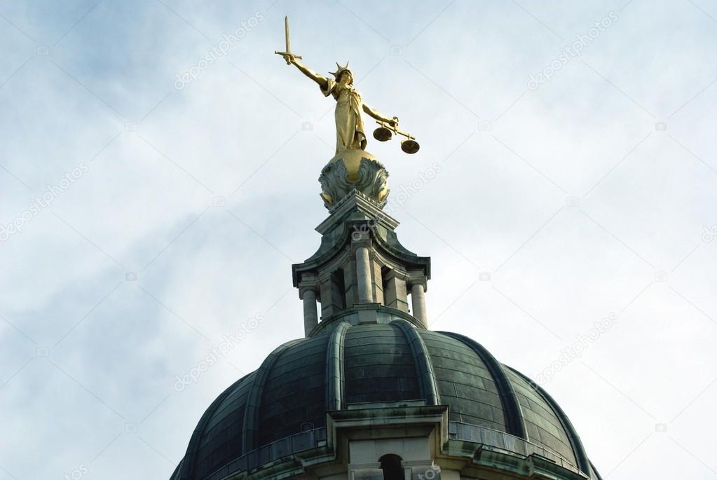 Gold lady justice statue, The Old Bailey, London, England