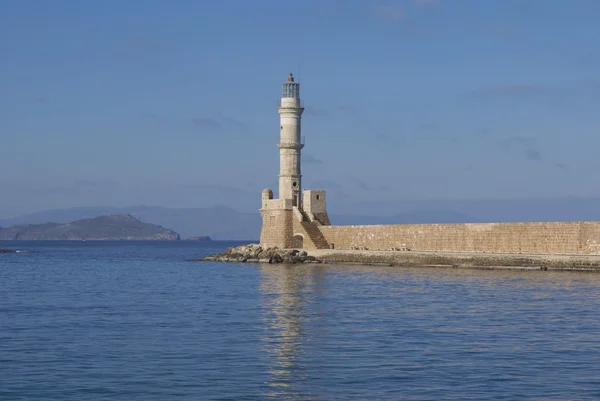 Leuchtturm, venezianischer Hafen, alter Hafen oder Hafen, Chania, Beton, Griechenland — Stockfoto