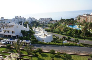 Havadan görünümü, kentsel açık görünümü, plaj, mimari, Malaga, Endülüs, İspanya