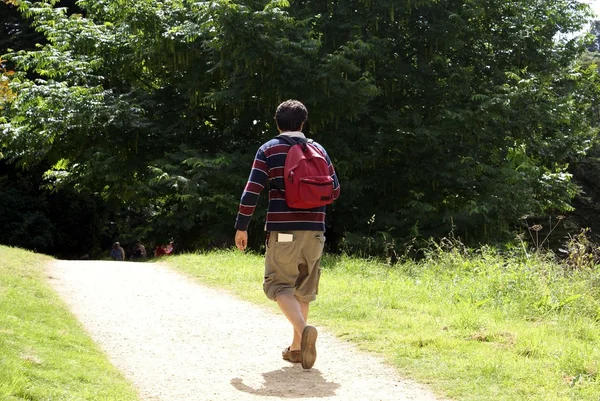 Homem caminhando em um caminho em um parque — Fotografia de Stock