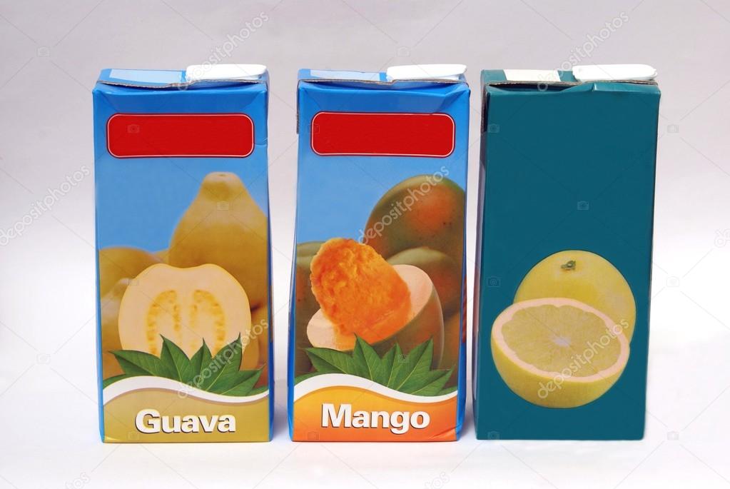 Packs of tropical fruit juice drinks