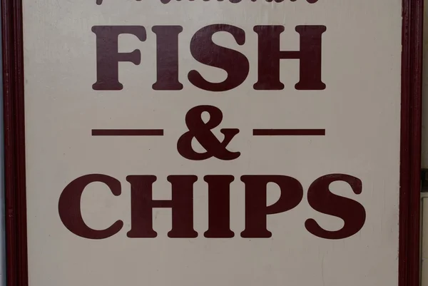 Sinal de peixe e batatas fritas — Fotografia de Stock