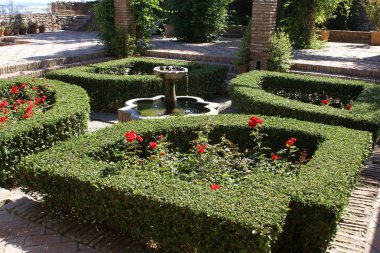 Malaga Alcazaba çeşme. Malaga, Endülüs, İspanya Gibralfaro Kalesi