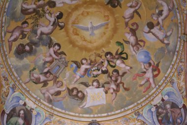 Ceiling paintings of cherubs, angels, and dove of peace. Cupola clipart