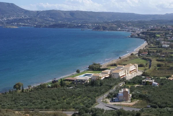 Vista aérea del pueblo de Kalyves en la isla de Creta, Grecia, Europa — Foto de Stock