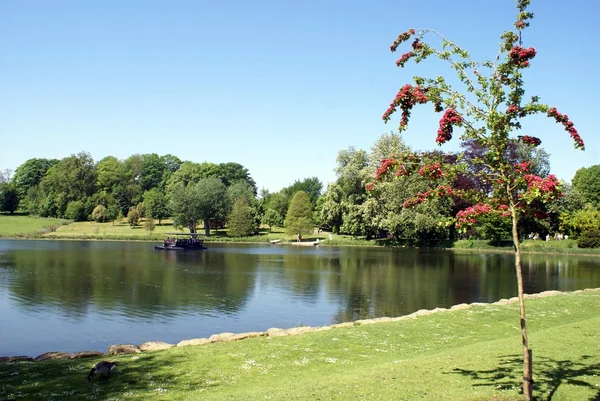Lakeside scene, Leeds Castle garden in Maidstone, Kent, England, Europe — Stock Photo, Image