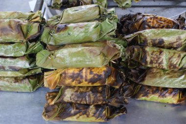 Izgara lokanta bir pazarda Bangkok, Tayland, Asya