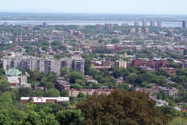 Quebec, Kanada'da Montreal şehrinin hava kentsel görünümünü