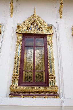 Wat Phra Kaew pencere. Bangkok, Tayland, Asya Zümrüt Buda Tapınağı