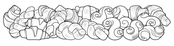 Rollos, rosquillas, trenzas dibujado a mano garabatos vector ilustración. — Archivo Imágenes Vectoriales