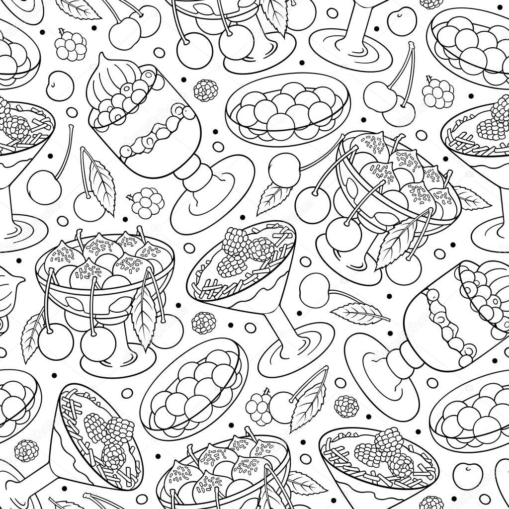 Funny desserts and sweets with berries seamless pattern