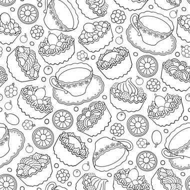 Komik çay, tatlı ve böğürtlenli tatlılar..