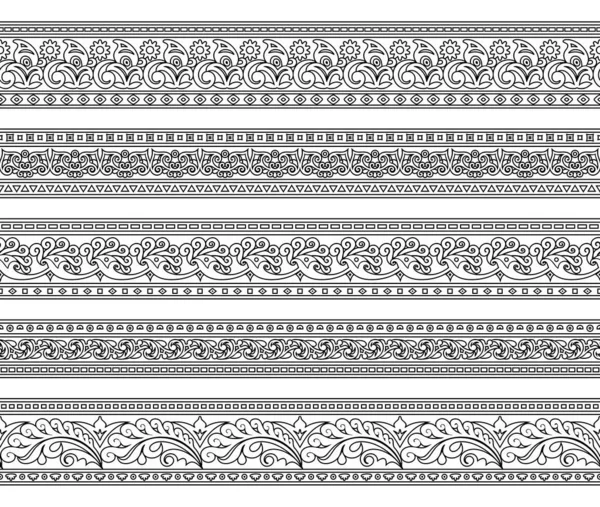 Naturaleza étnica abstracta líneas de arte sin costuras conjunto de rayas — Vector de stock