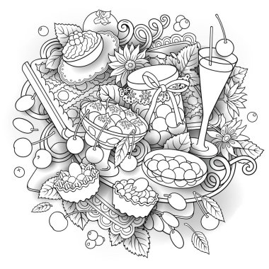 Şekerler, böğürtlenler, meyveler, içecekler