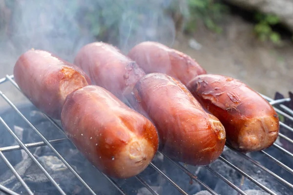 Grill Aus Nächster Nähe Mit Fleisch Und Würstchen Beim Sommerfest — Stockfoto