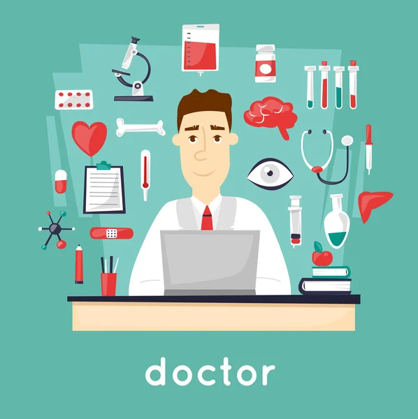 Doctor sitting at table in office — Stock Vector