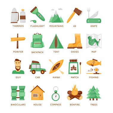 Yürüyüş ve kamp simgeler kümesi